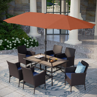 Meubles de patio 7 pièces Alyah, meubles d'extérieur, ensemble de conversation pour patio, table et chaises d'extérieur en métal, ensemble de salle à manger d'extérieur pour patio, meubles de patio en osier, table de salle à manger rectangulaire av