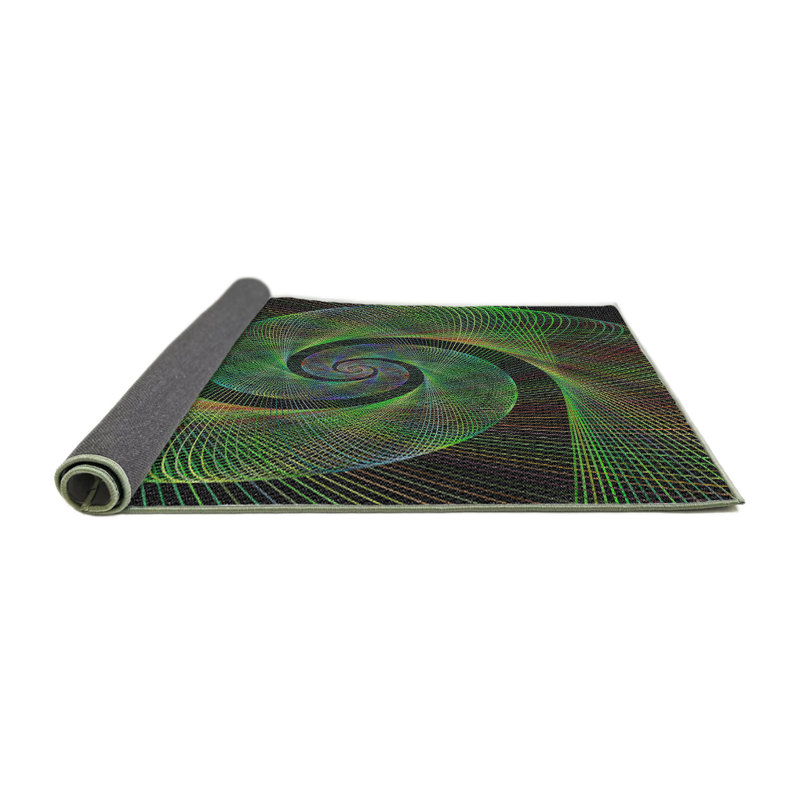 Laine tissée à la machine abstraite et polyester noir/jaune Tapis décoratif, Rond 5 pi