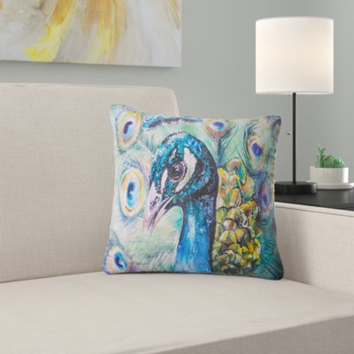 Magnifique paon aquarelle - coussin imprimé animal