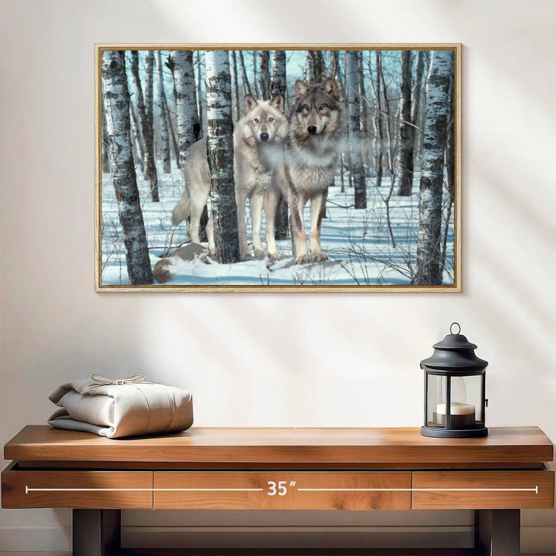 Ombres de neige, Cadre flottant en bois naturel, 25 po x 17 po