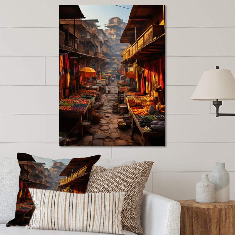 «Indian Art Vibrant Bazars - Cityscapes», reproduction d'art sur métal, H 32 po x l 24 po x P 1 po