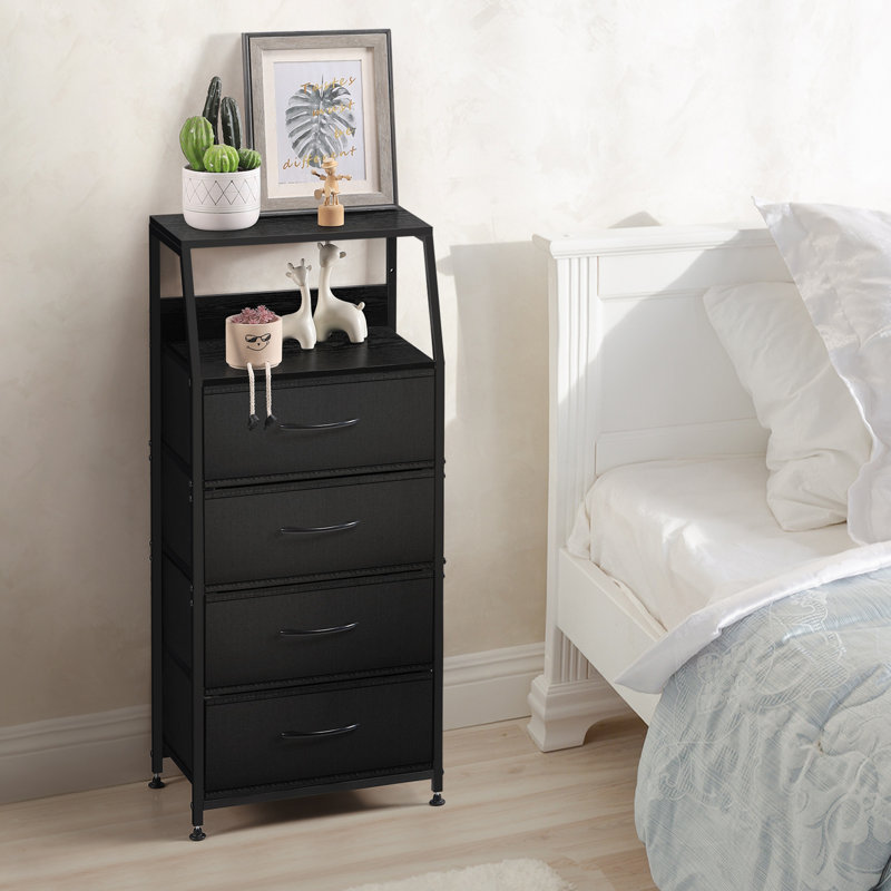 Commode 4 tiroirs avec tablette ouverte, Noir, 4