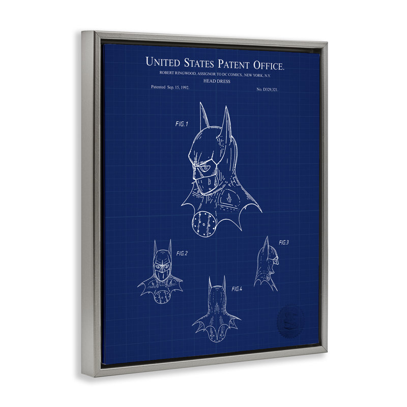 "Head Head Blueprint", art mural sur toile flottante par Karl Hronek, Cadre flottant gris lustré, H 21 po x l 17 po
