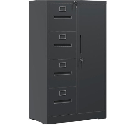 Metal Storage Vertical Filing Cabinet with Lock, Steel File Locker with 4 Drawers and 1 door
