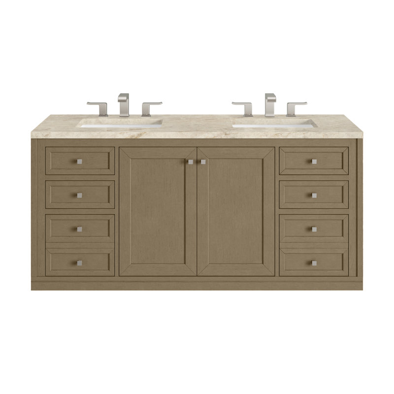 Meuble-lavabo double 60 po avec chargeur sans fil FreePower Chicago, Walnut Whisper, Tajnar Eclos