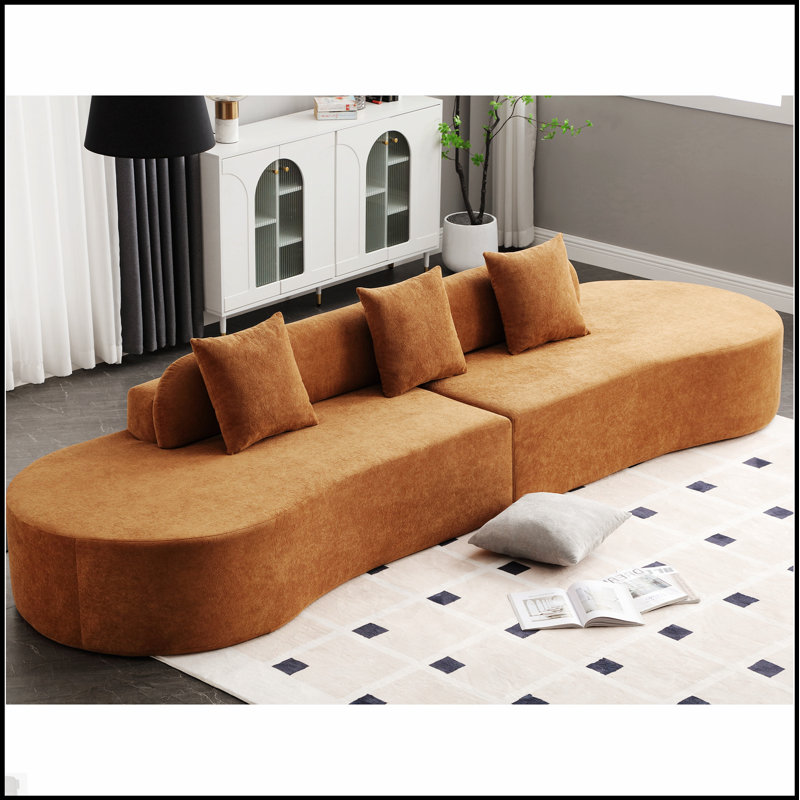 Canapé combiné moderne incurvé, tissu éponge, design minimaliste pour un salon confortable et élégant, Brun