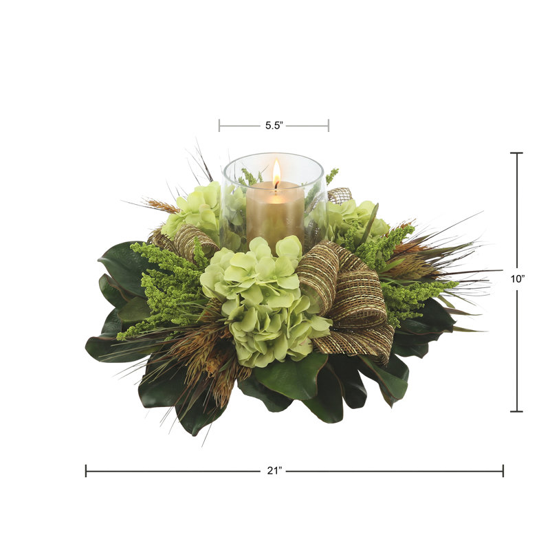 Hydrangea and Magnolia Leaf Centerpiece