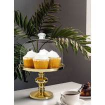 Micaella Acrylic Cake Stand Serving Tray Wedding Party Dessert Plate with Lid Mercer41 Color: Clear/Golden