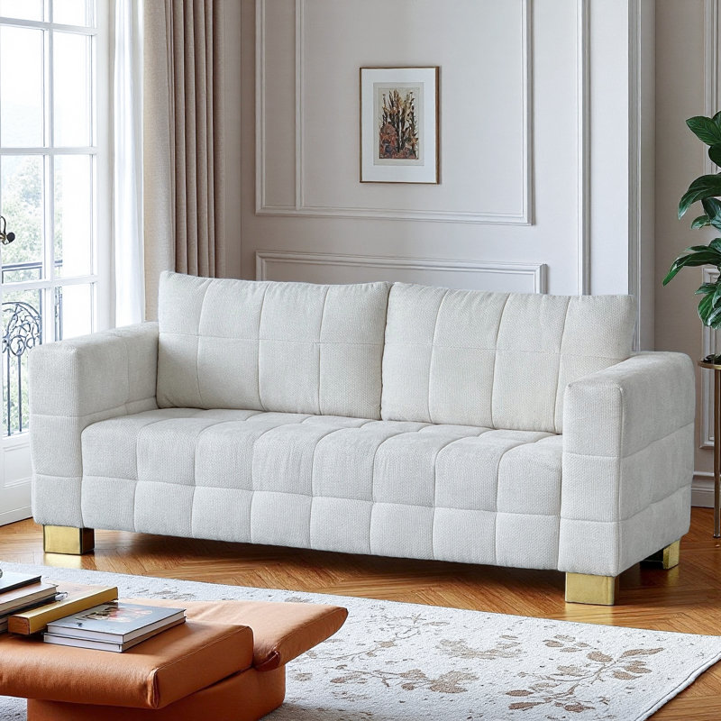 81.89" Modern Tufted Cushion Upholstered Sofa, Beige