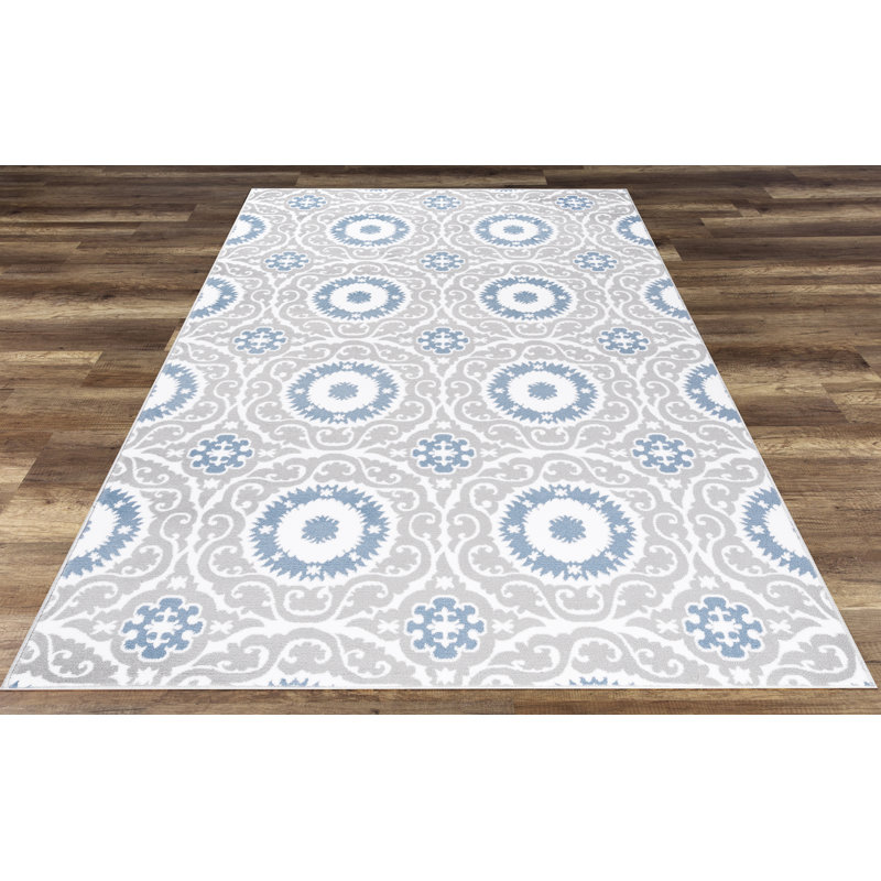 Tapis gris clair / bleu Shreffler, Rectangle 2 pi 2 po x 3 pi