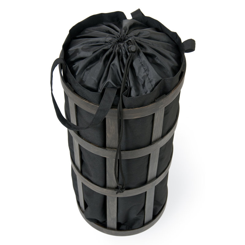 Belinda Wood Laundry Basket with Handles, Black, Dark Oak