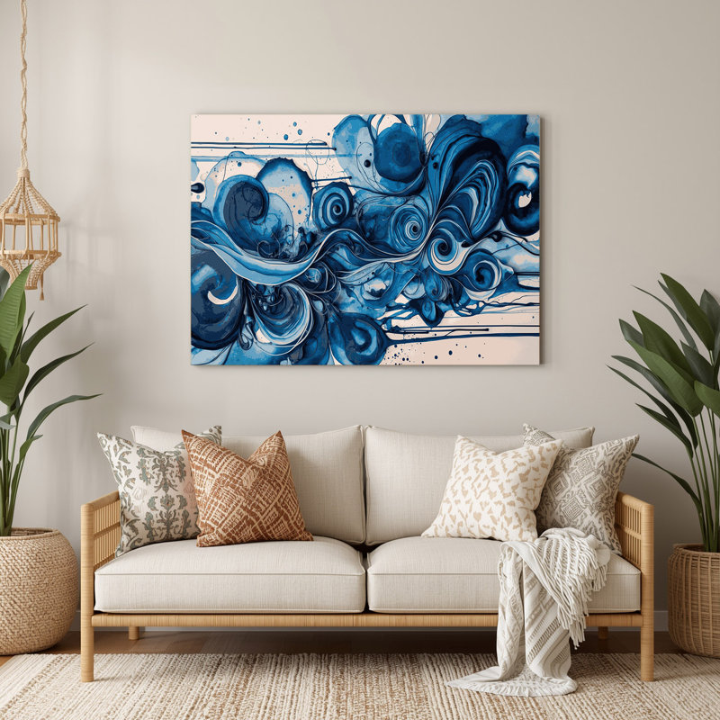Aquarelle abstraite 17, art mural en métal bleu, H 12 po x l 18 po