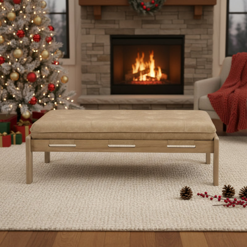Izaic 48.4" Rectangle Tufted Upholstered Cocktail Ottoman, Brown/Taupe