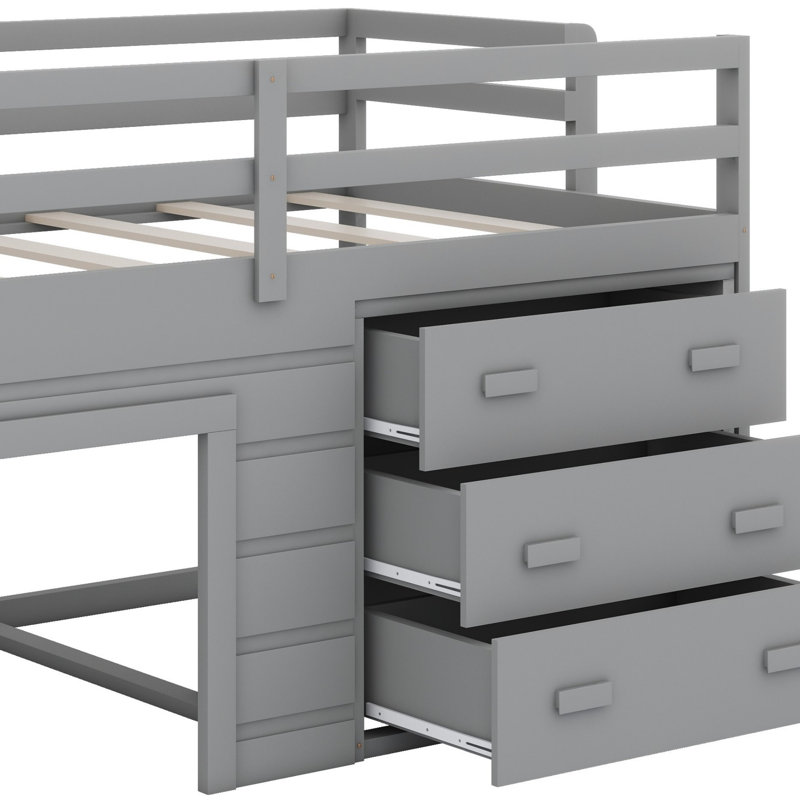 Lit mezzanine avec tiroirs et tablette, Gris