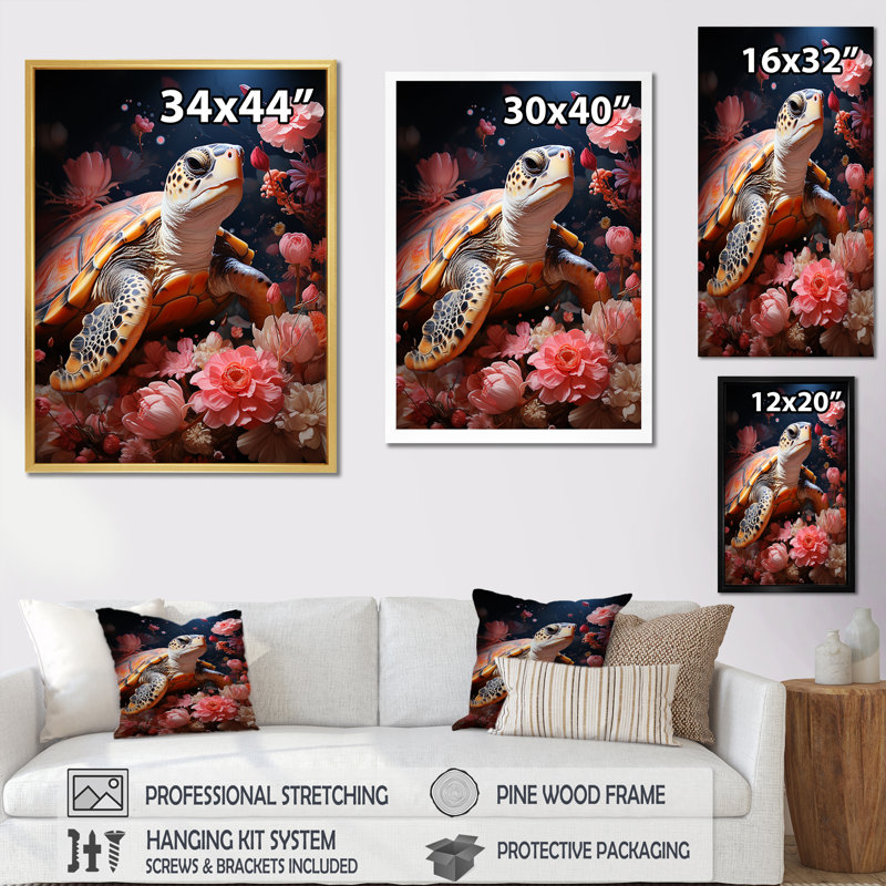 " Romantic Solitude Turtle ", Black Floater Framed, 44" H x 34" W x 1.5" D