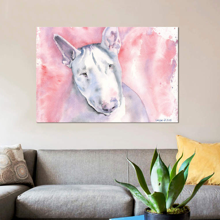 «Bull Terrier», reproduction sur toile, H 18 po x l 26 po x P 1,5 po, Toile avec cadre noir, Pas de tapis