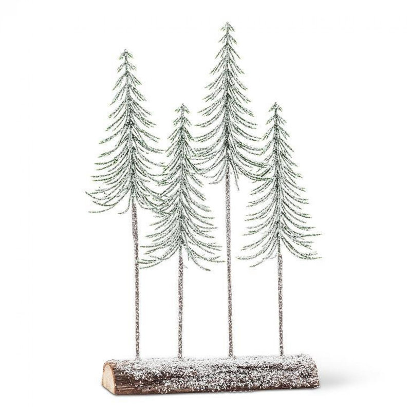 Snowy Trees On A Log Base Statuette, 14" H x 8" W x 2.5" D