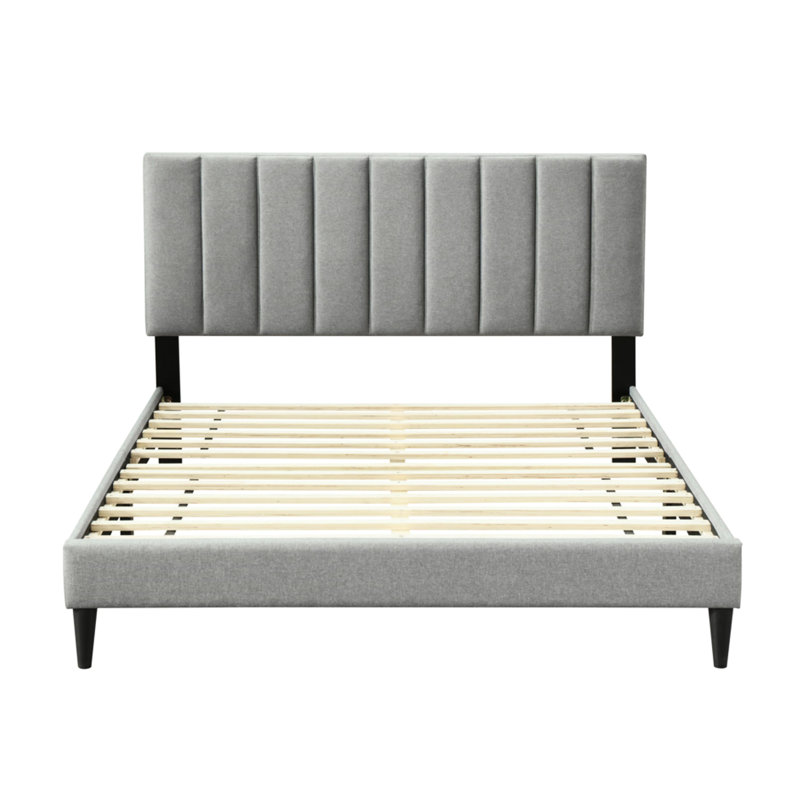 Lit simple à canaux simple avec charge - tête de lit tapissier en tissu gris chargée dans une boîte, Lit simple