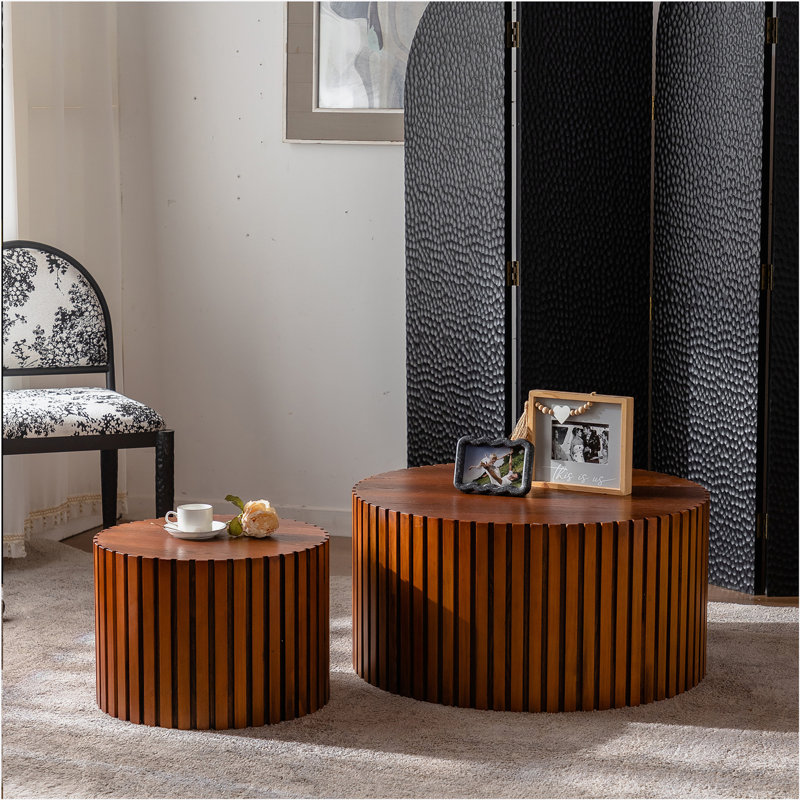 Table basse ronde en bois pour le salon et les petits espaces, H 15,75 po x L 47,25 po x l 47,25 po, Walnut
