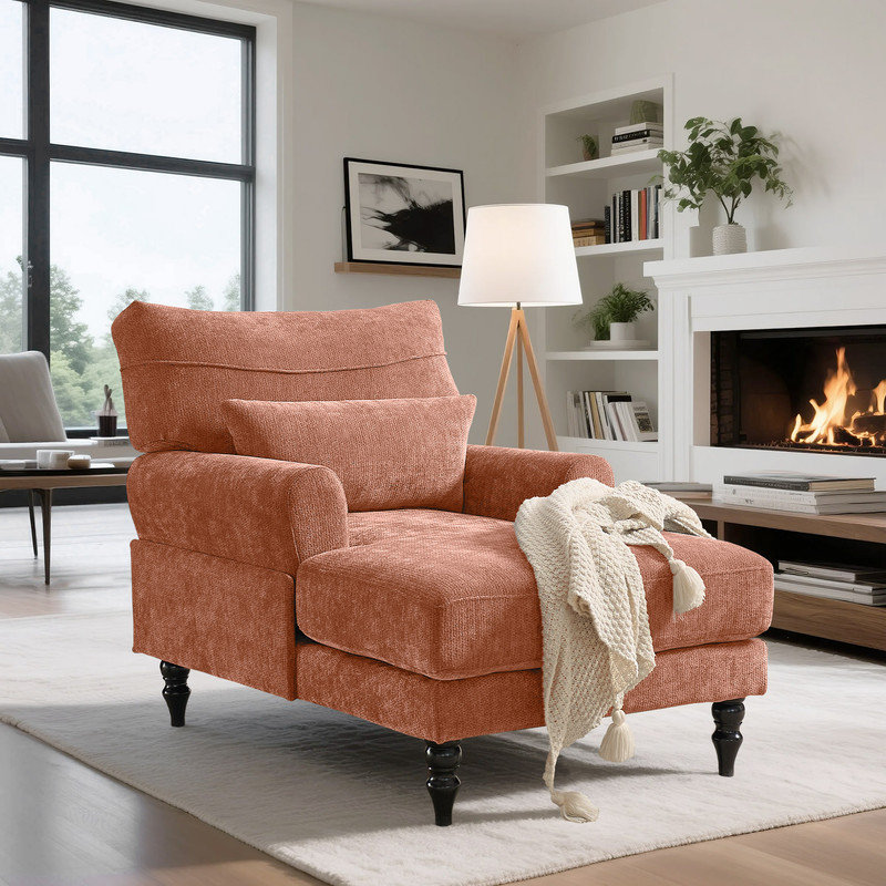 Chaise longue moderne en chenille avec coussin lombaire, Orange
