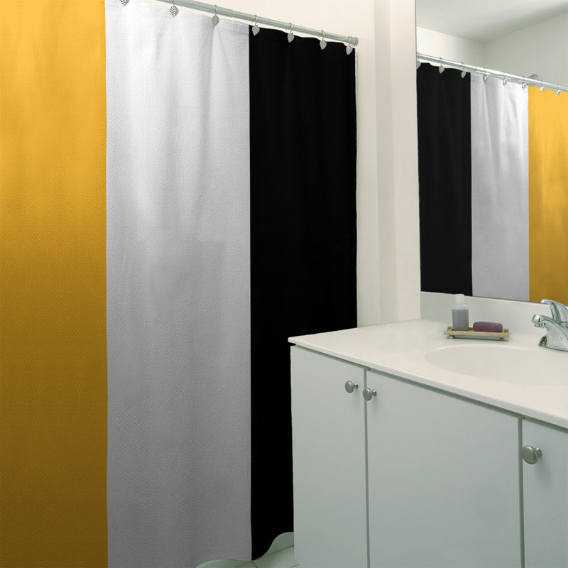 Rideau de douche rayé Boston, Jaune / blanc / noir, Non