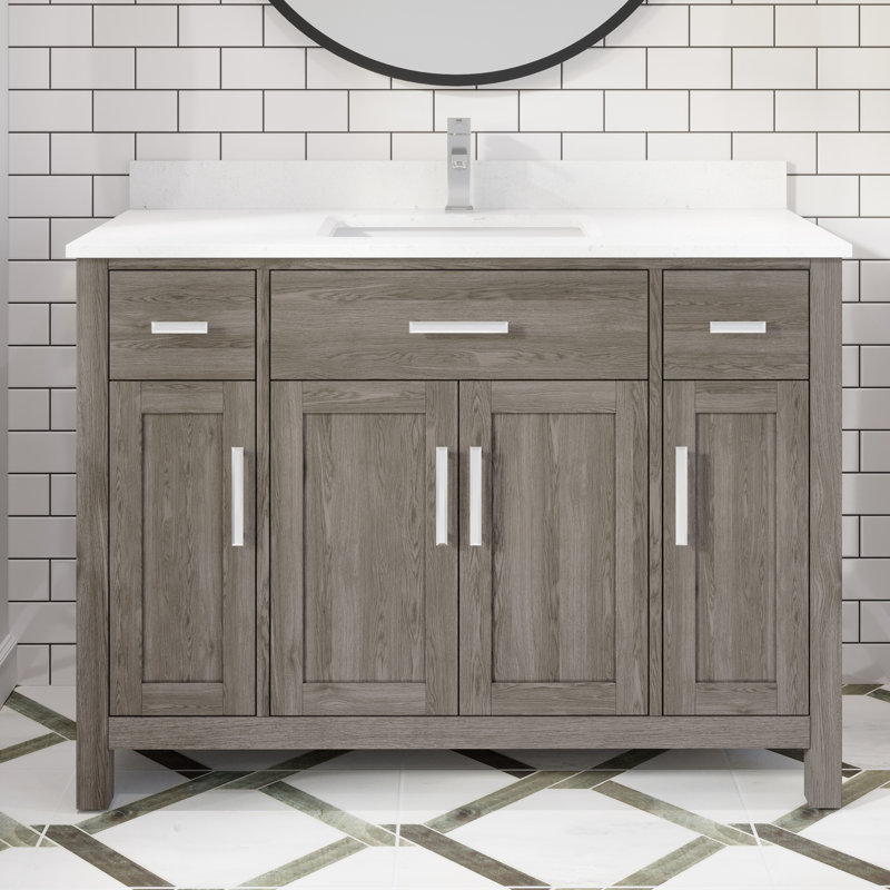 Domel 48" W x 22" D x 34.75" H Single Bathroom Vanity with Power Bar and Drawer Organizer, Grey