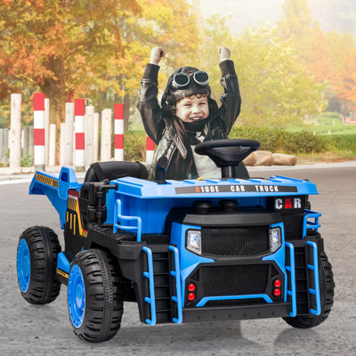 24V Kids Ride On Dump Truck, 2-Seater Electric Construction Vehicle with Remote Control for Ages 3+
