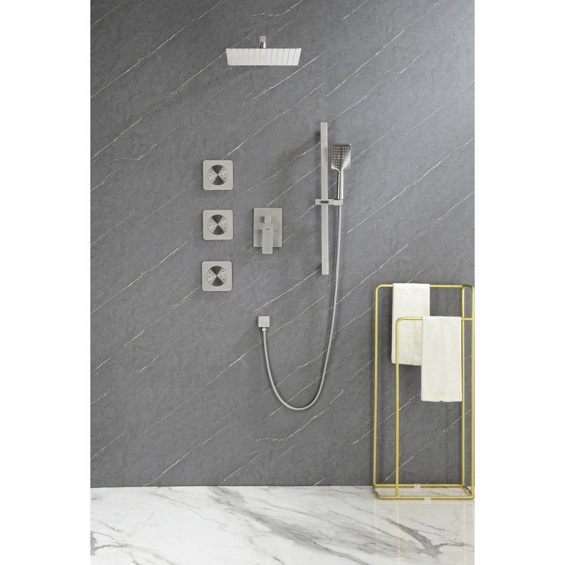 Modern Shower Assembly With Self-cleaning Nozzle, Head, Hand - Nickel Finish Innovative System Shower, Slide Bar, Bodysprays