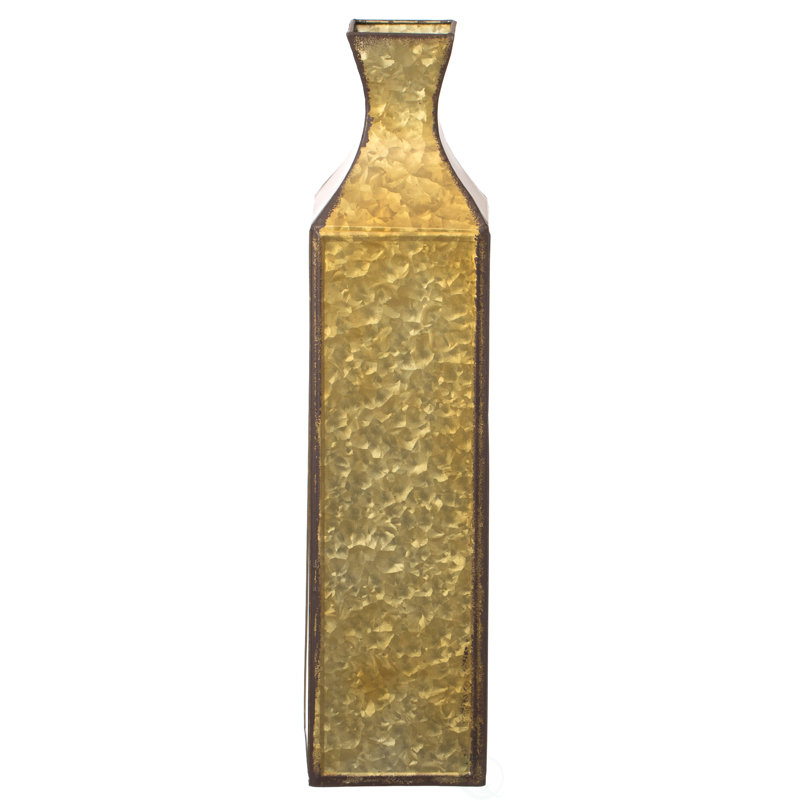 Decorative Antique Style Metal Bottle Shape Gold Floor Vase For Entryway, Living Room Or Dining Room, Large