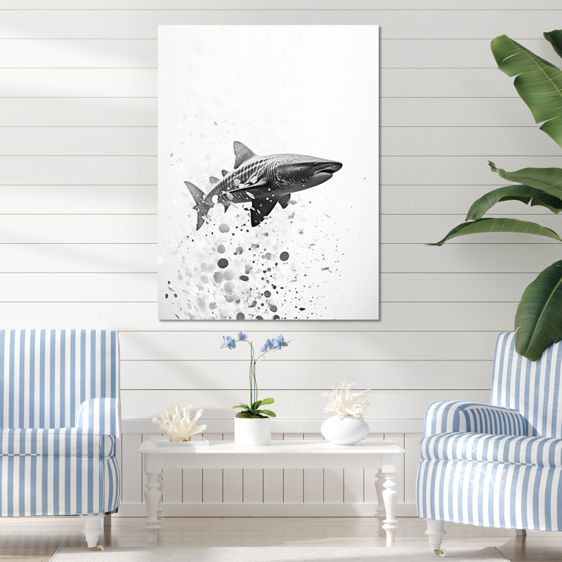 " Monochrome Gray Shark Dance ", Wrapped Canvas, 32" H x 24" W