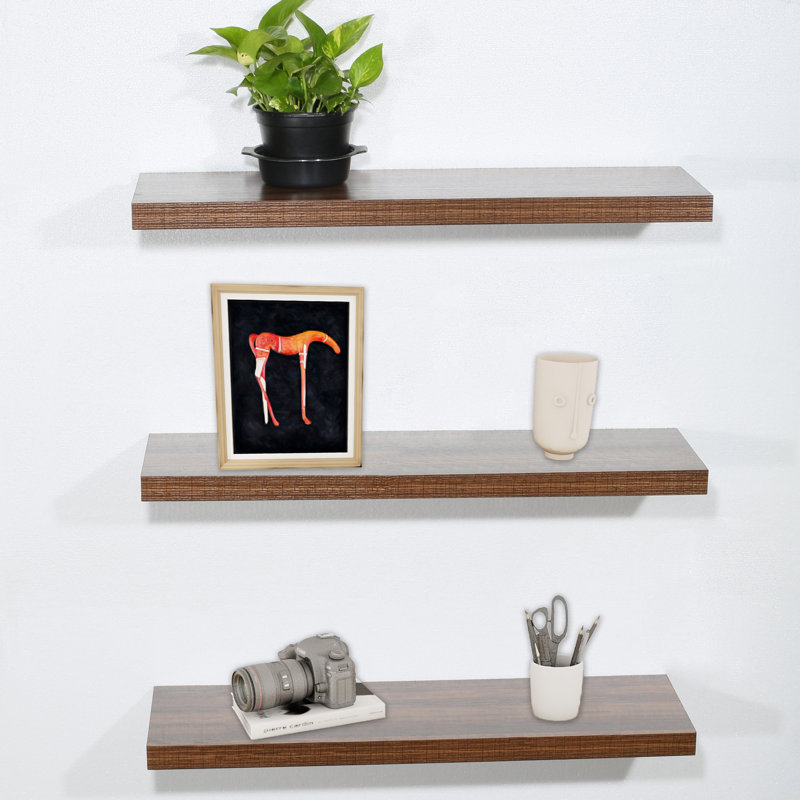 Ensemble de 3 tablettes flottantes en noyer Albertson - 31,5 po x 9,25 po x 1,5 po