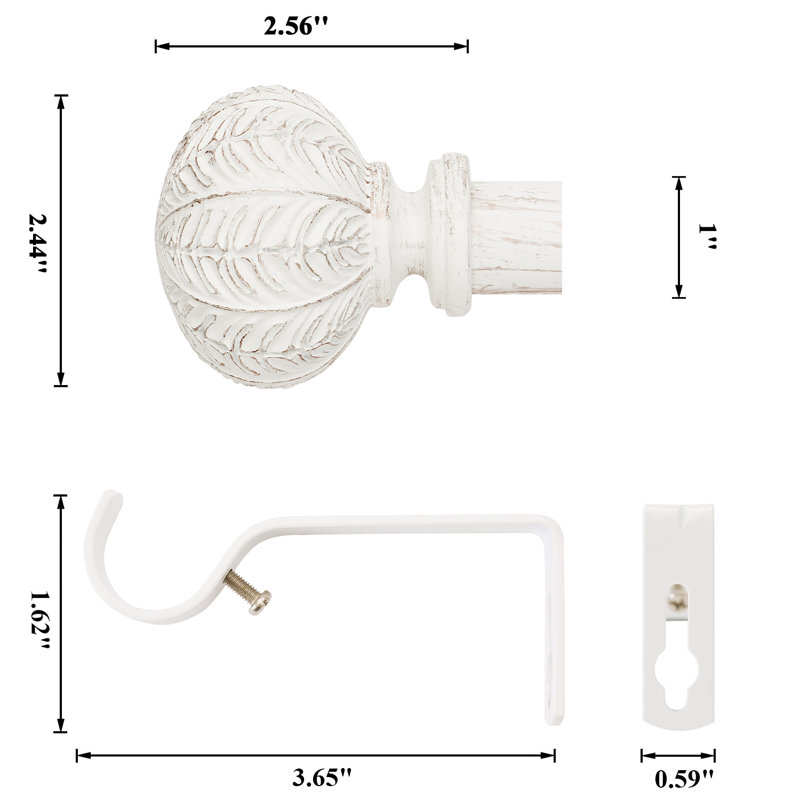 Jacarion Adjustable Overall Width x 1'' Diameter Single Curtain Rod, 28" - 48", White