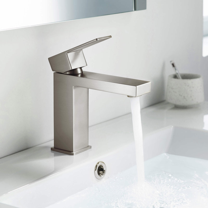 Robinet de lavabo de salle de bain à poignée simple avec bonde escamotable, Nickel brossé