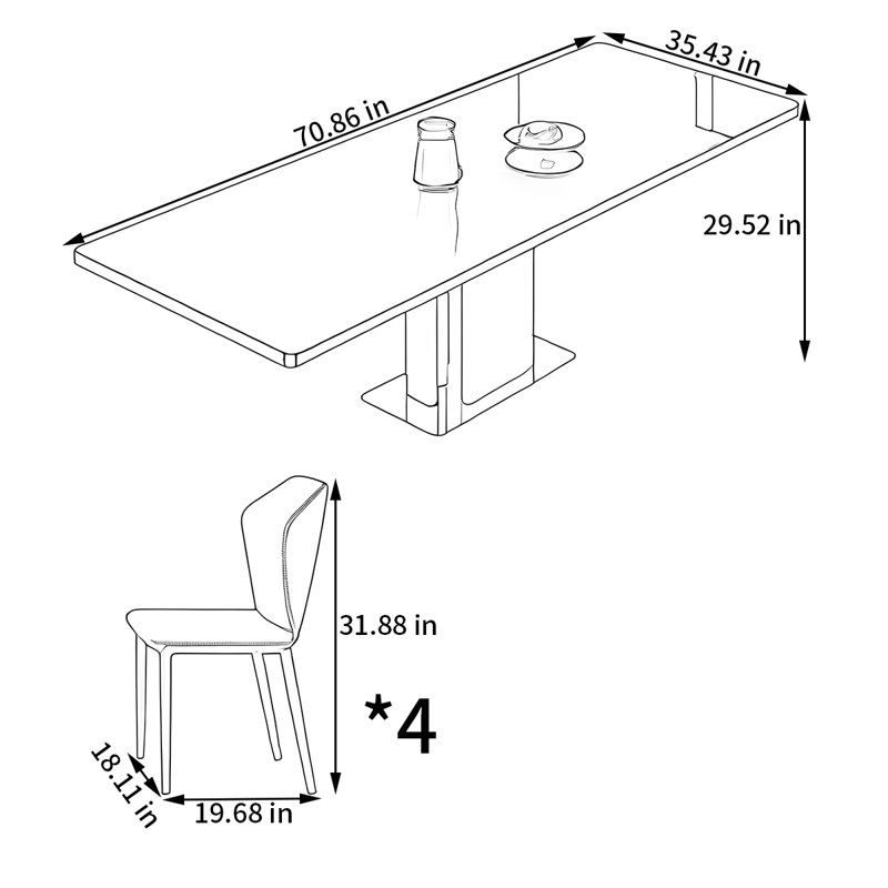 Ensemble de table de salle à manger et chaises Modern Rock, H 29,52 po x L 70,86 po x l 35,43 po