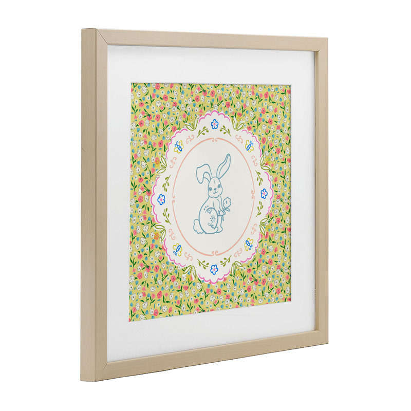 «Floral Spring Bunny & Sprig», reproduction encadrée sous verre, design par Angela Steahling, H 13 po x l 13 po
