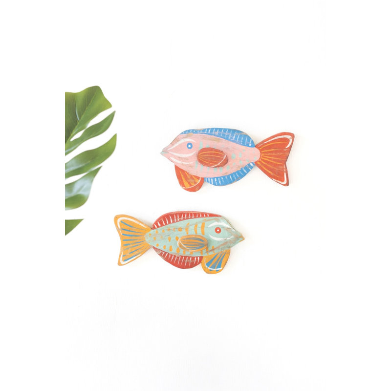 ENSEMBLE DE DEUX MURAUX DE POISSONS EN BOIS COLORÉS