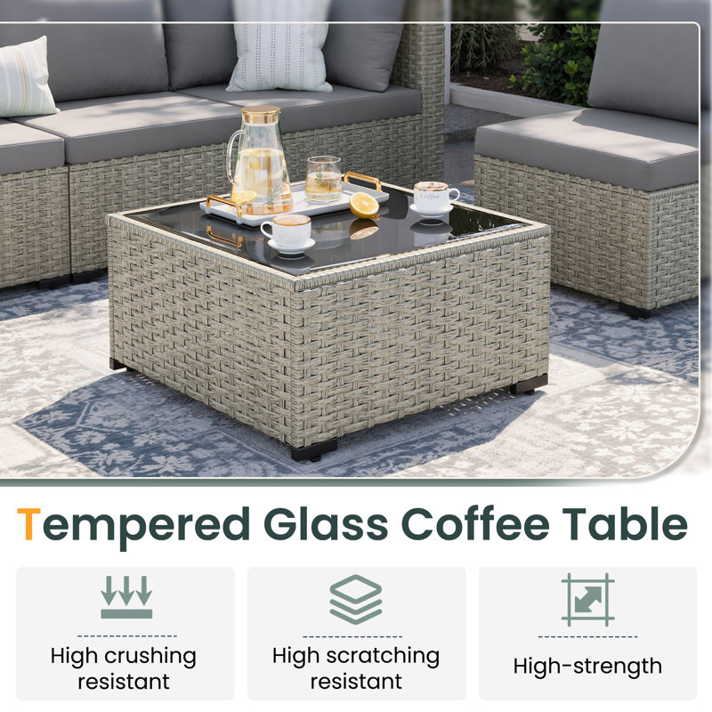 Demasi 2-Person Outdoor Wicker Sofa Set With Cushion, Dark Gray