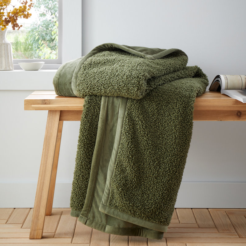 So Soft Velvet Boucle Blanket Throw, Olive