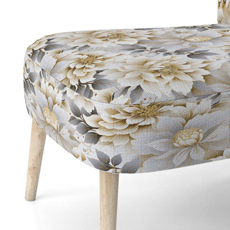 Chaise d'appoint blanche et dorée Chrysalemum Mandalas II - Velours rembourré Cottage