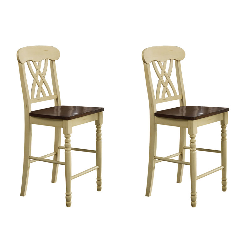 Tabouret de comptoir en bois Crystil, Babeurre / chêne
