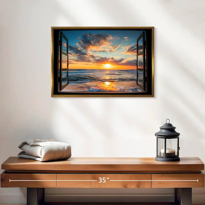 Fenêtre sur le Marcum du Pacifique, 19 po x 13 po, Cadre flottant doré
