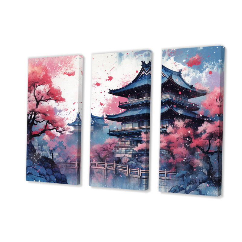 Paysage japonais du soleil levant VI sur toile, 3 pièces, H 32 po x l 48 po x P 1 po