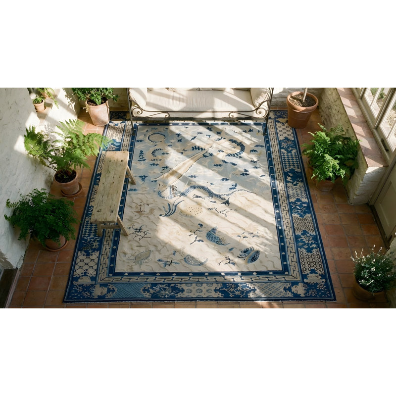 Antique Ivory Hallway Runner Wool Chinese - Peking 1890s Knotted Rectangle Rug