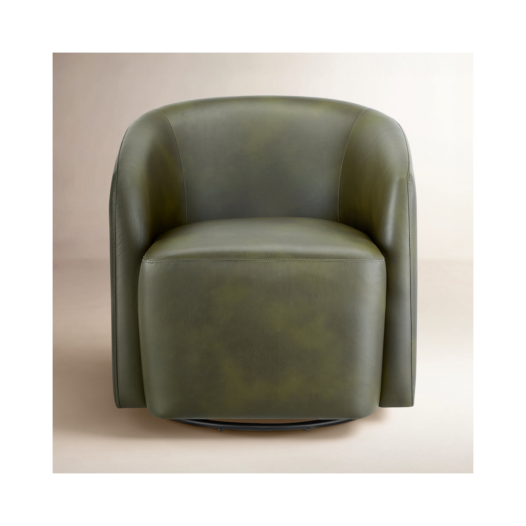 Armino Midnight Faux Leather Swivel Barrel Chair, Fern Green Faux Leather