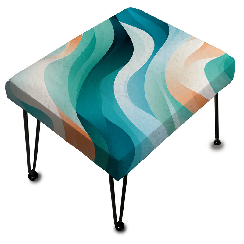 Coastal Green And Blue Geometry Geometric - Geometric Rectangle Ottoman