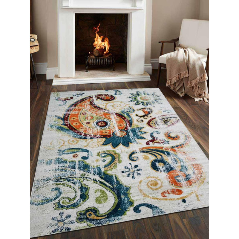 Crayton Machine Made Heatset Polypropylene Area Rugs  - Rectangle, Ivory Color, Floral Modern Design, Low Pile Machine Made Area Rugs for Living Room, Bed Room