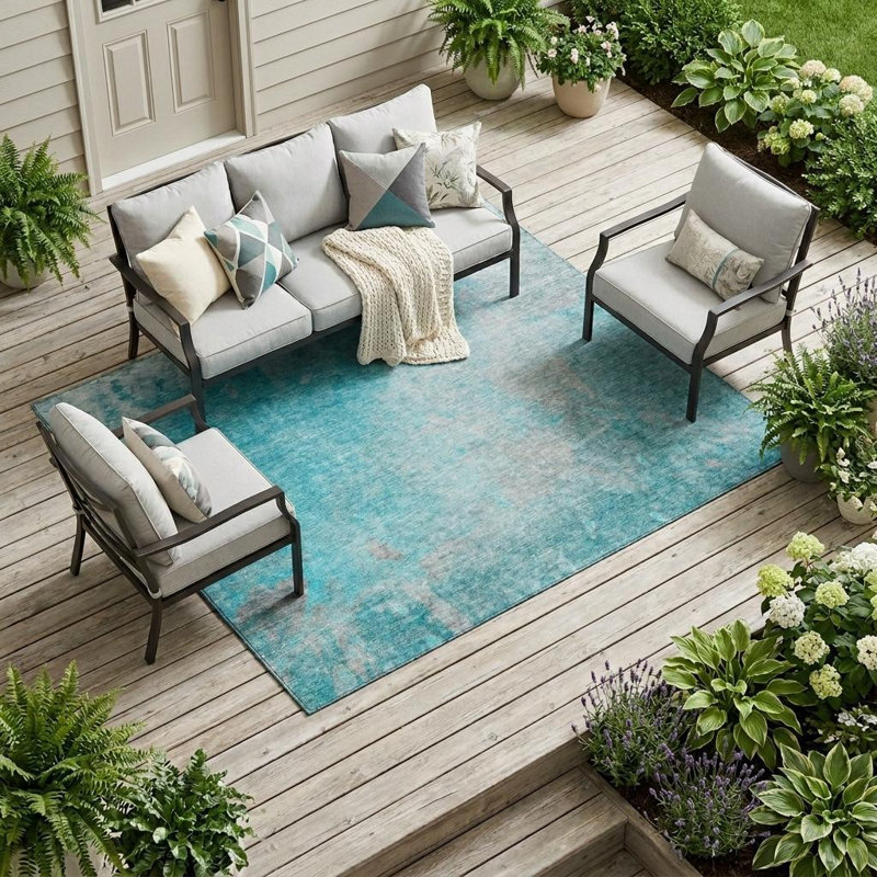 Tapis extérieur lavable antidérapant 9 pi x 12 pi bleu sarcelle