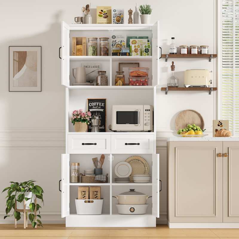 Kalauni 71" Kitchen Pantry Storage Cabinets with 2 Drawers, White