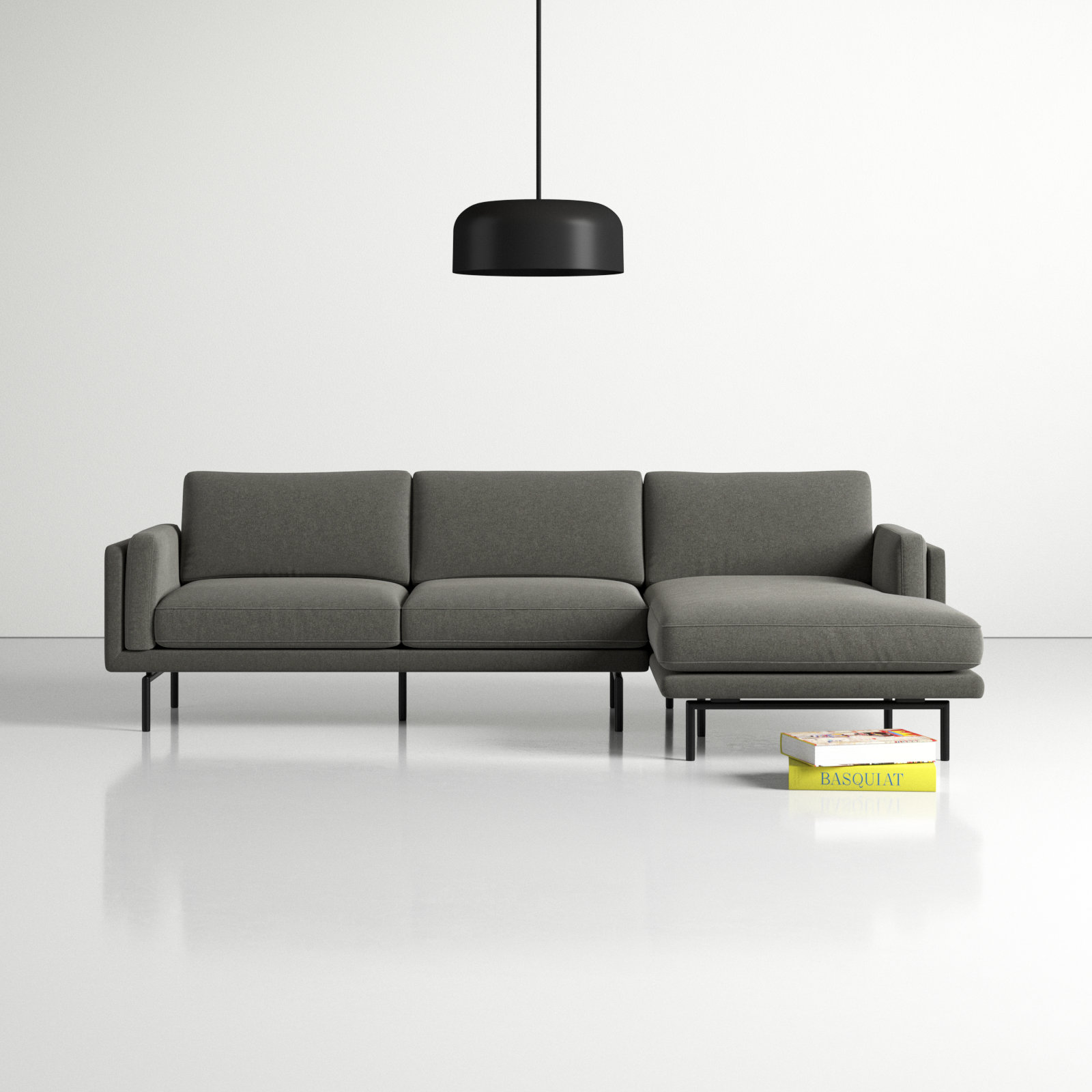 Elenora Upholstered Chaise L-Sectional, Charcoal Performance