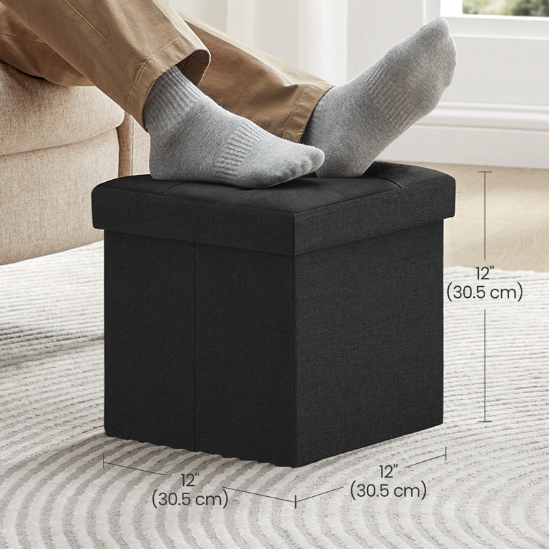Storage Ottoman, 12.01 Inches Foldable Foot Rest Stool, Cube Ottoman With Storage, For Living Room, Bedroom, Dorm, Ink Black